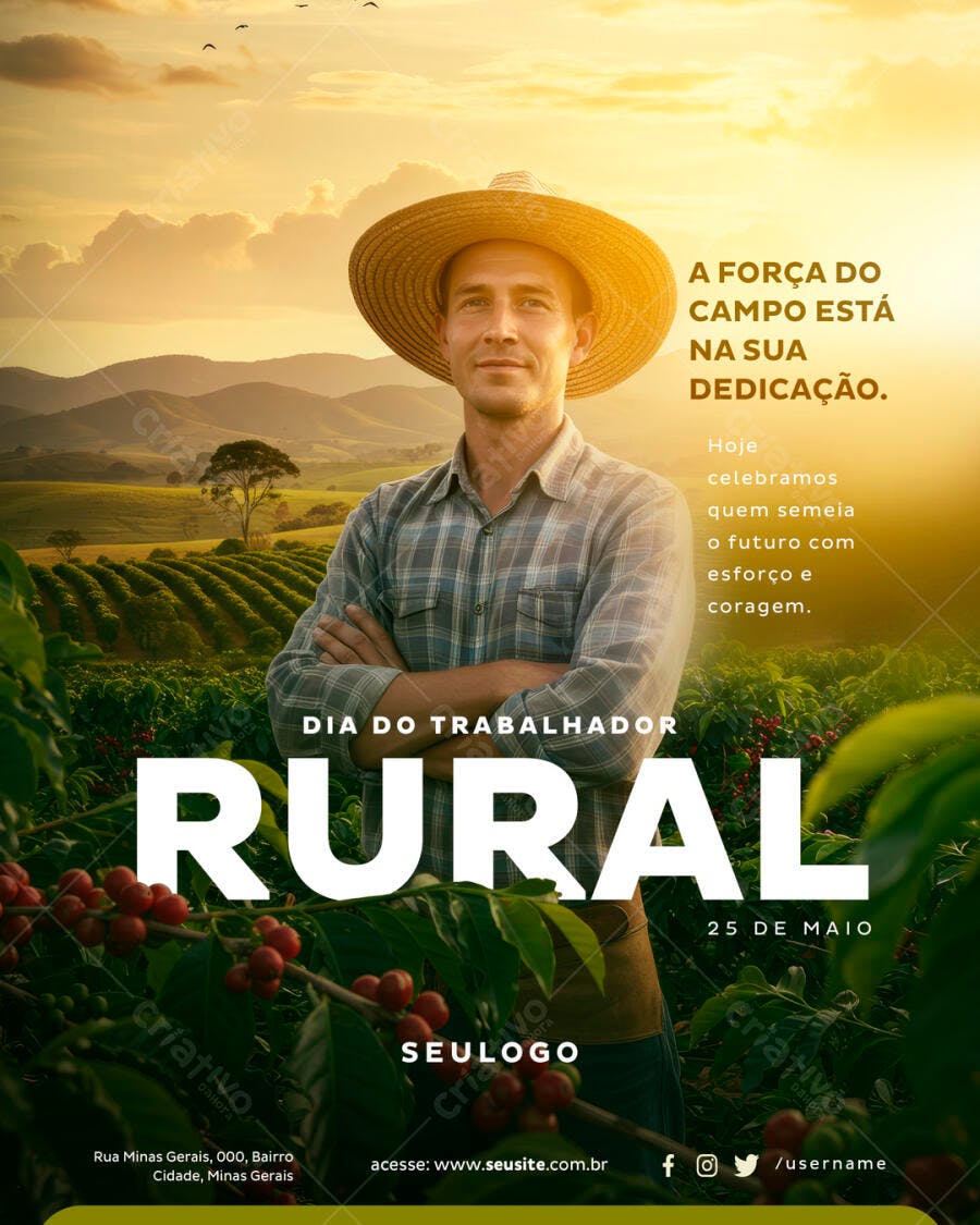 Flyer Dia do Trabalhador Rural PSD Editável