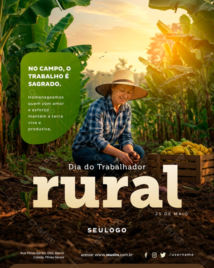 Flyer Dia do Trabalhador Rural PSD Editável