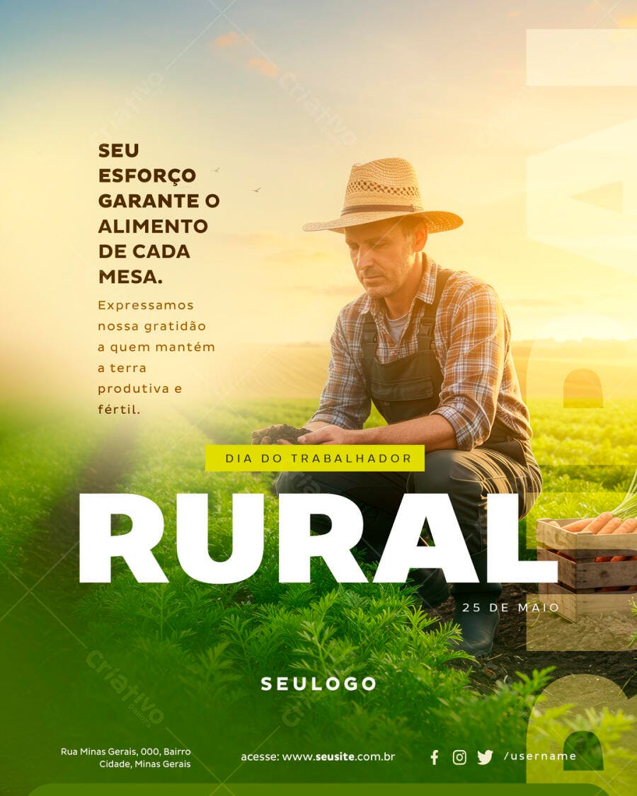 Flyer Dia do Trabalhador Rural PSD Editável