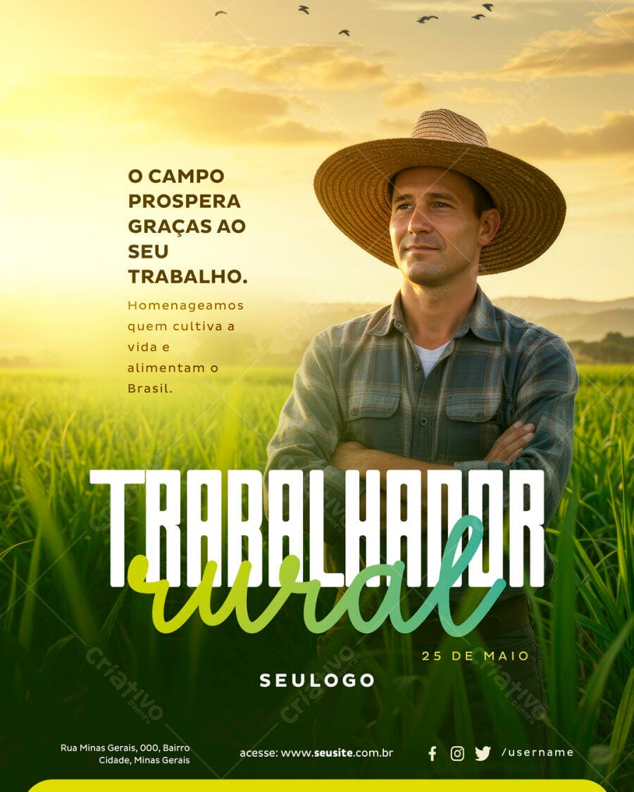 Post para Dia do Trabalhador Rural PSD Editável