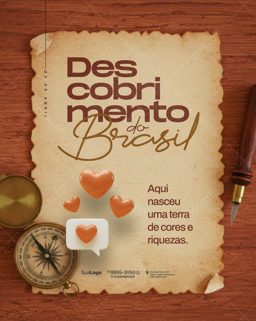 Flyer para o Dia do Descobrimento do Brasil PSD Editável