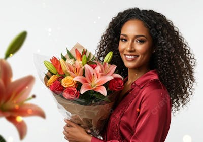 Mulher segurando flores PSD EDITÁVEL  2
