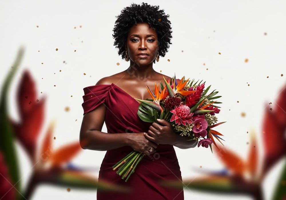 Mulher segurando flores PSD EDITÁVEL