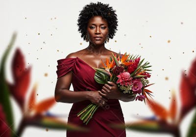 Mulher segurando flores PSD EDITÁVEL