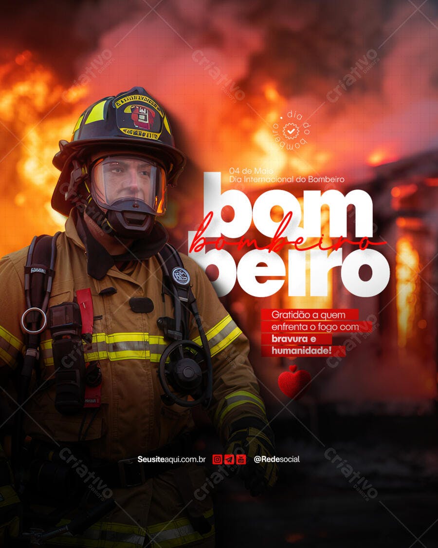 Flyer Dia Internacional do Bombeiro 04 de Maio PSD Editável