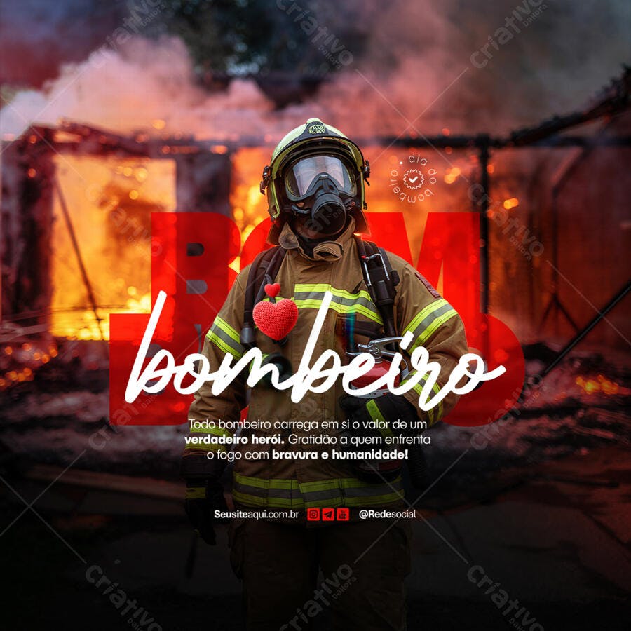 Postagem Dia do Bombeiro PSD Editável