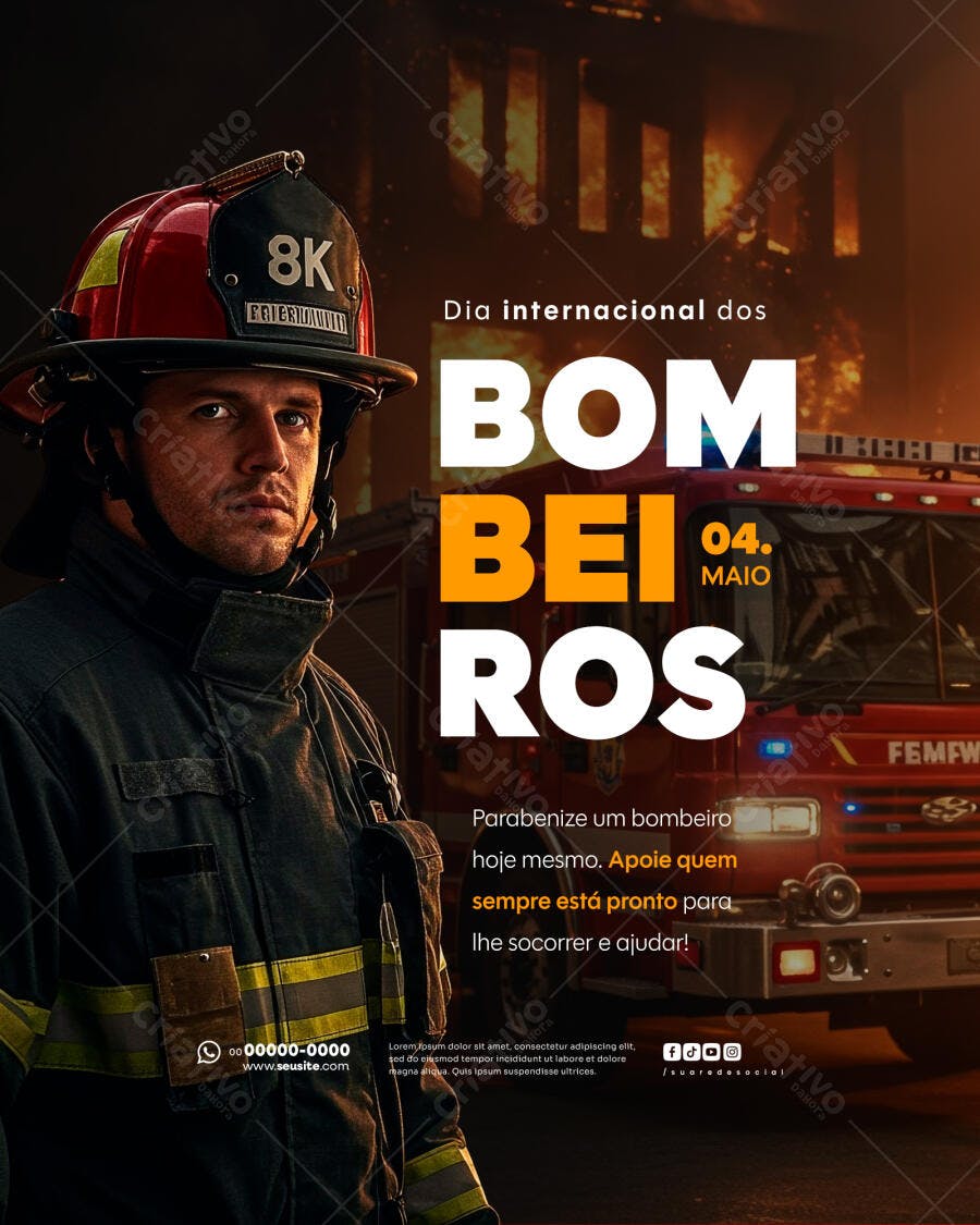 Flyer Dia Internacional dos Bombeiros 04 Maio PSD Editável