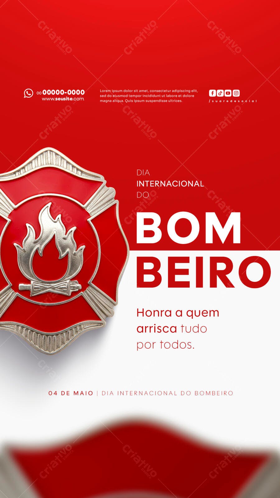 Flyer Dia Internacional do Bombeiro 04 de Maio PSD Editável