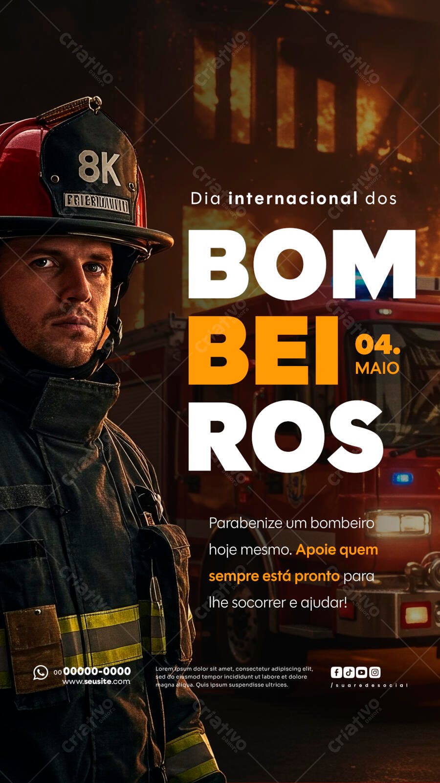 Flyer Dia Internacional do Bombeiro 04 de Maio PSD Editável