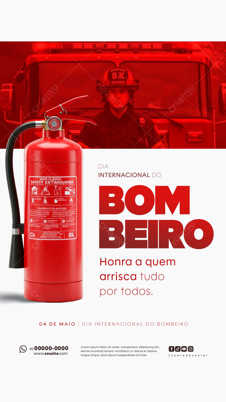 Flyer Dia Internacional do Bombeiro 04 de Maio PSD Editável