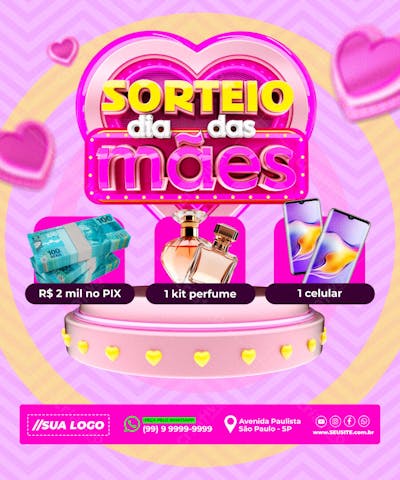 Sorteio Dia das Mães Redes Sociais Editável