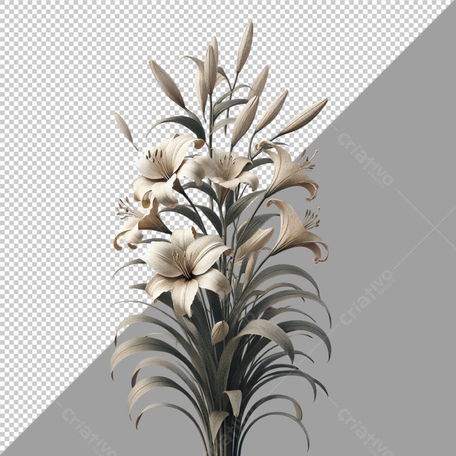 Composição Floral em Tons Bege PSD Editável