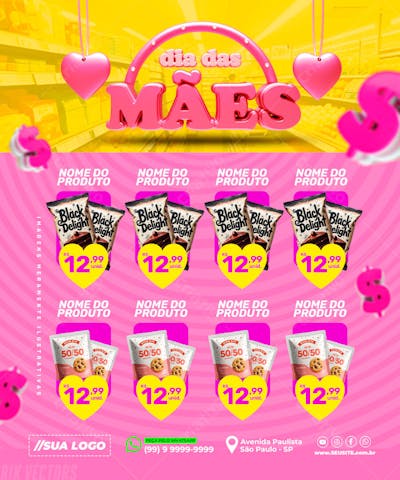 Encarte Ofertas Dia das Mães Redes Sociais Editável