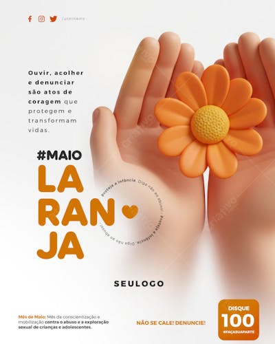 PSD EDITÁVEL • MAIO LARANJA • CONTRA O ABUSO E A EXPLORAÇÃO SEXUAL DE CRIANÇAS E ADOLESCENTES 04-25 - 2