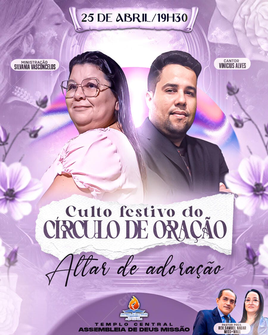 Flyer para Culto Festivo do Círculo de Oração PSD Editável