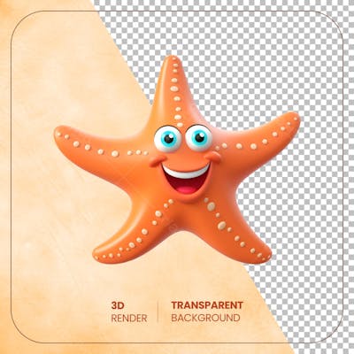 Estrela-do-mar 3D em estilo cartoon isolada em fundo transparente