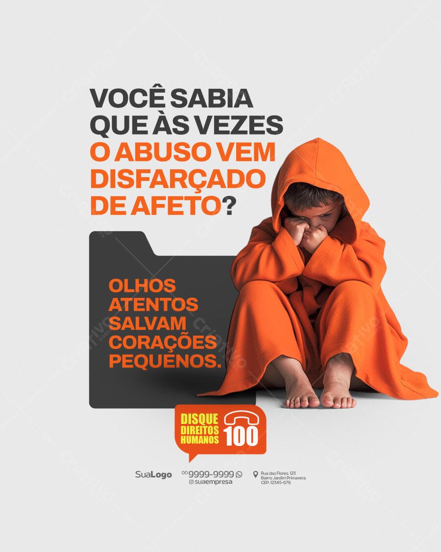 Post para Campanha Dia Mundial Contra o Abuso Infantil PSD Editável