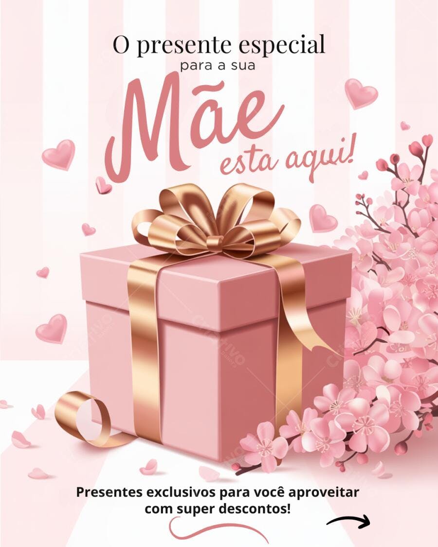Post Instagram Dia das Mães rosa e dourado Editável no Canva