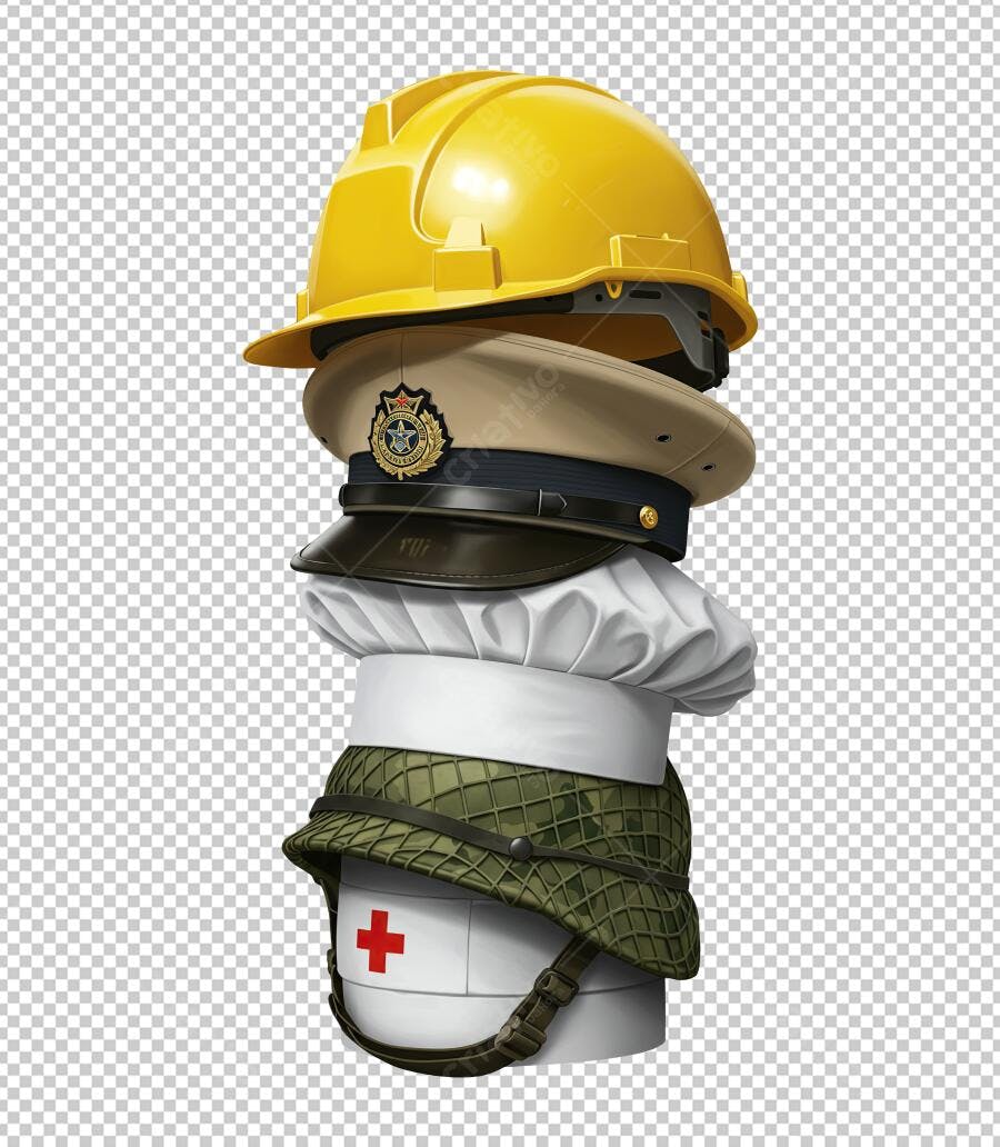 Banner Dia do Trabalho Chapéus Profissões PNG com fundo transparente