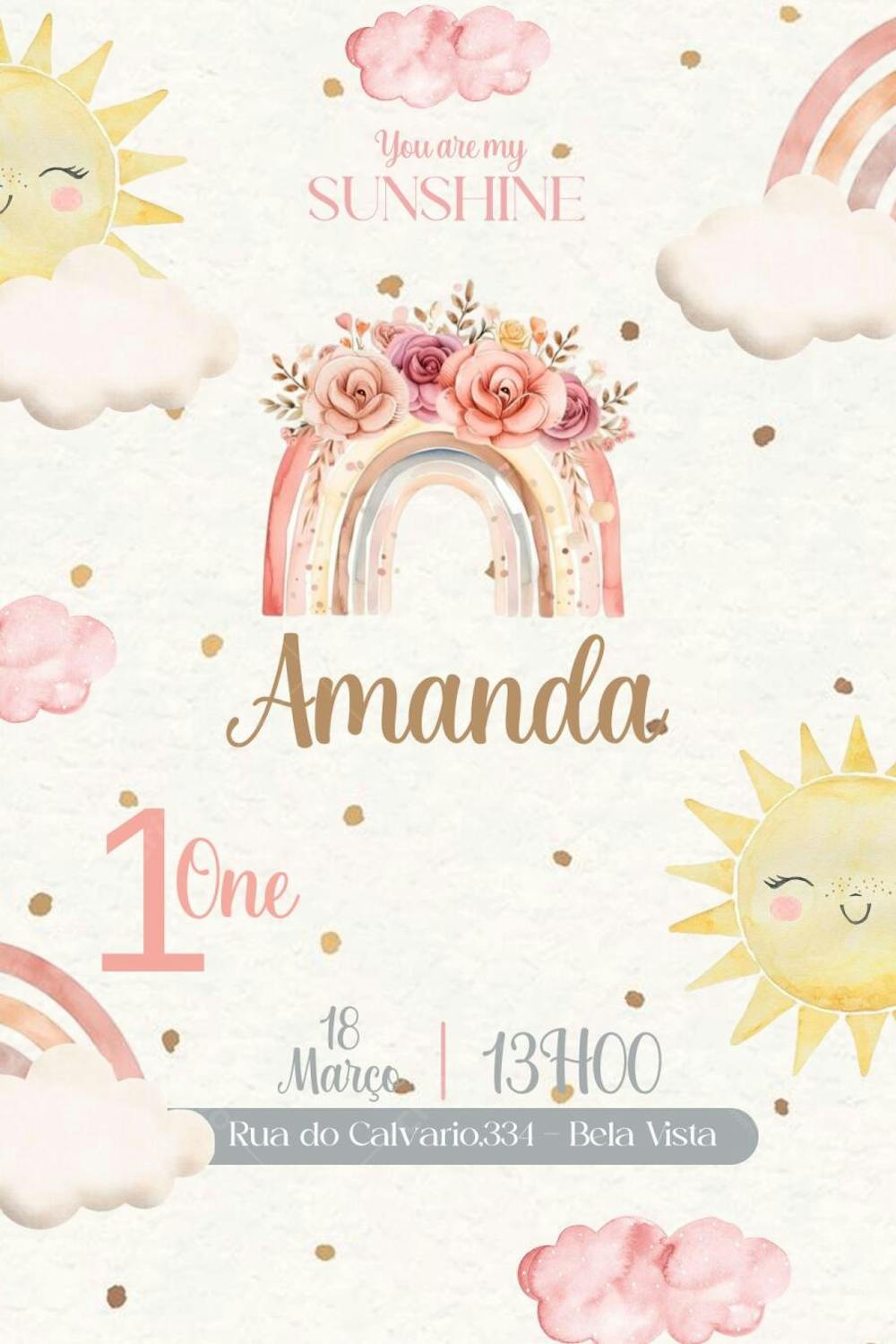 Convite de Aniversário Infantil Personalizado You Are My Sunshine Editável no Canva