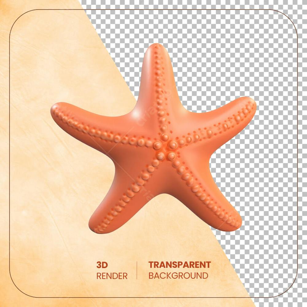 Estrela-do-mar 3D cartoon isolada em fundo transparente