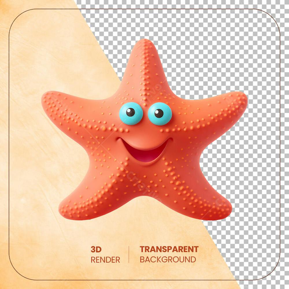 Estrela-do-mar 3D cartoon isolada em fundo transparente