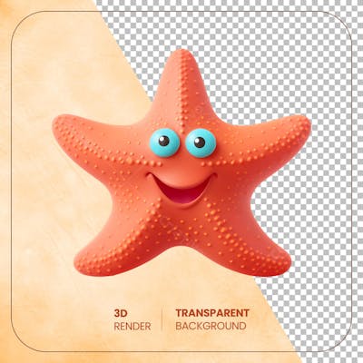 Estrela-do-mar 3D cartoon isolada em fundo transparente
