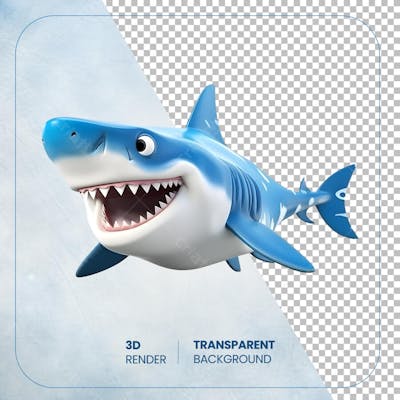 Tubarão 3D cartoon isolado em fundo transparente