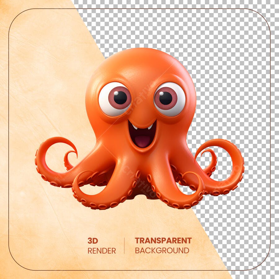Imagem 3D Polvo Laranja PSD Editável