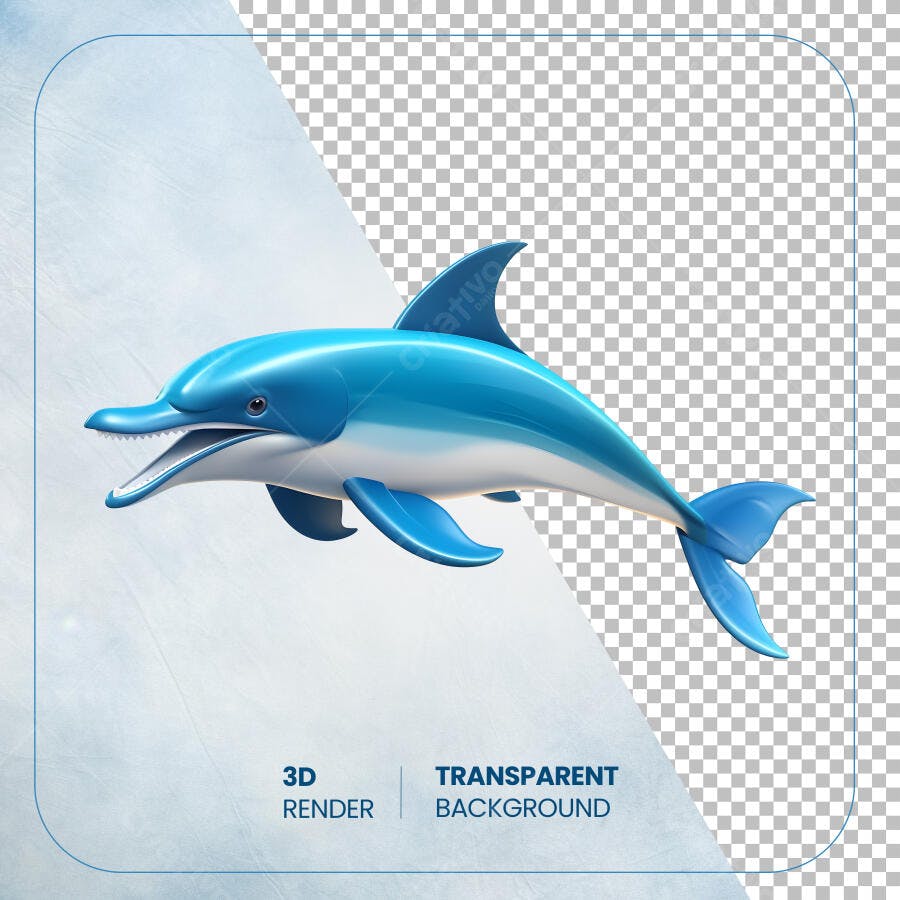 Ilustração Golfinho Azul 3D PSD Editável