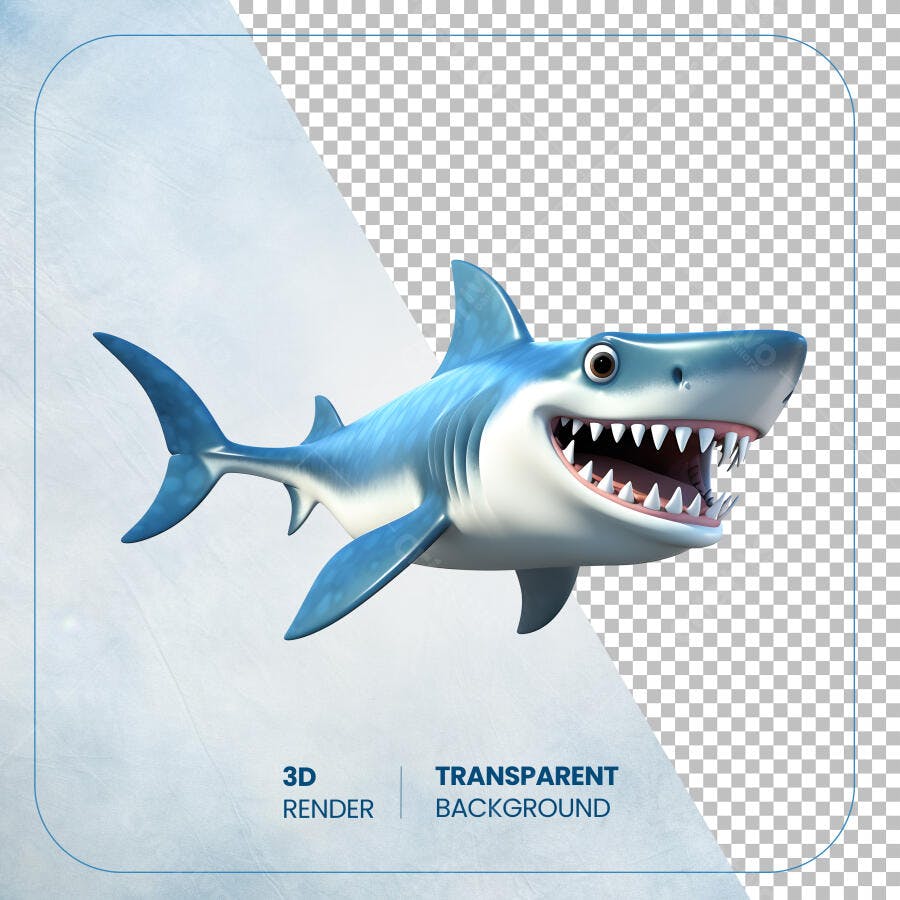 Imagem 3D Tubarão Cartoon PSD Editável
