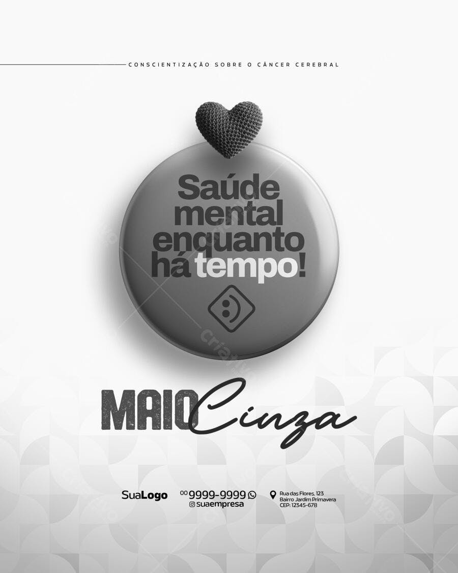 Flyer Maio Cinza Conscientização Saúde Mental PSD Editável