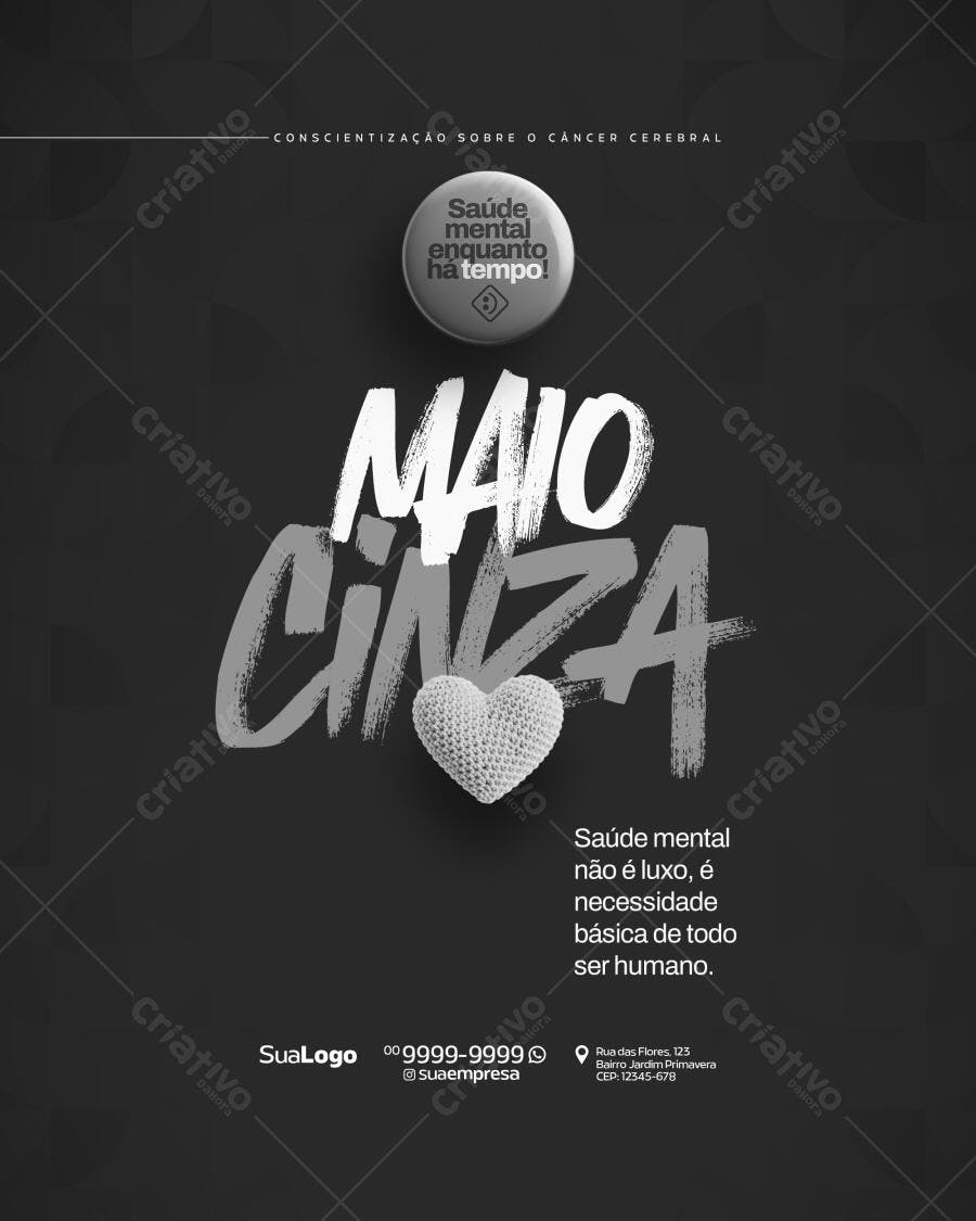 Flyer Maio Cinza - Conscientização Câncer Cerebral PSD Editável