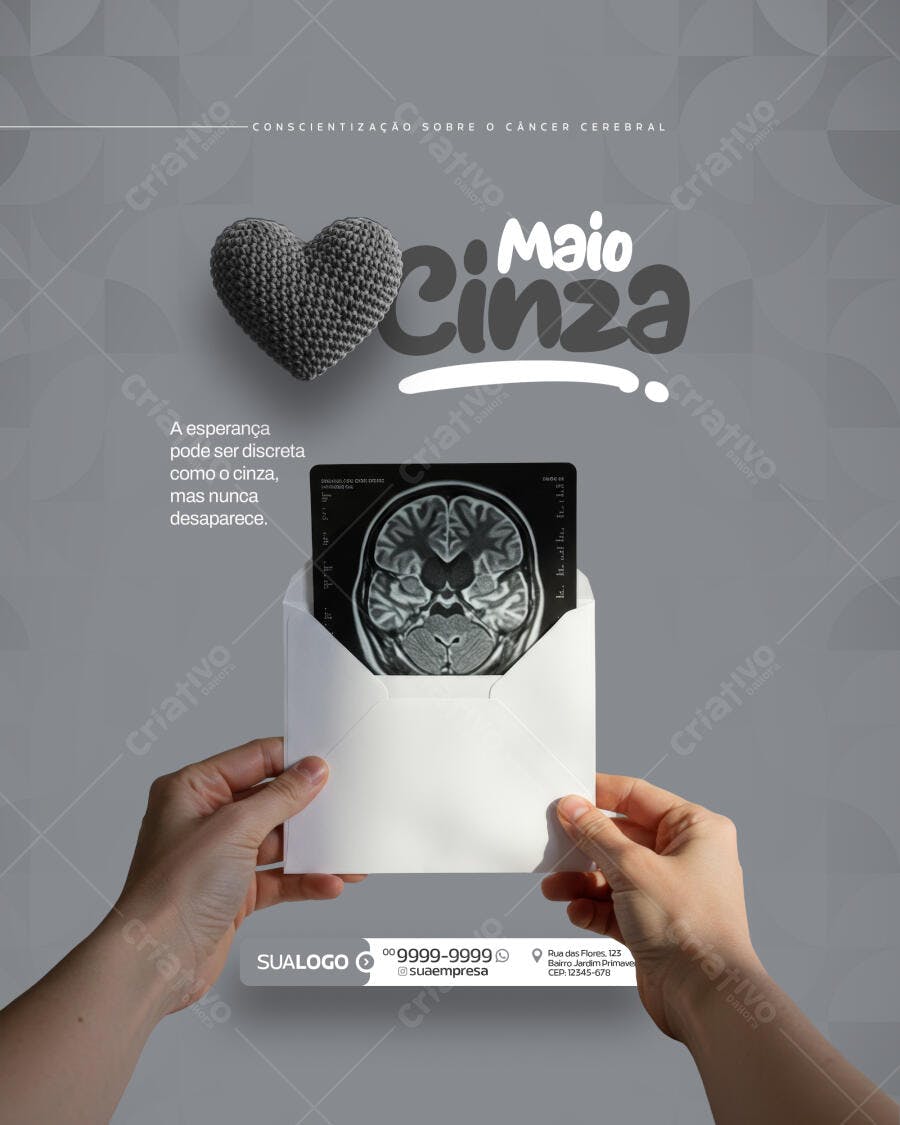 Flyer Maio Cinza Conscientização Câncer Cerebral PSD Editável