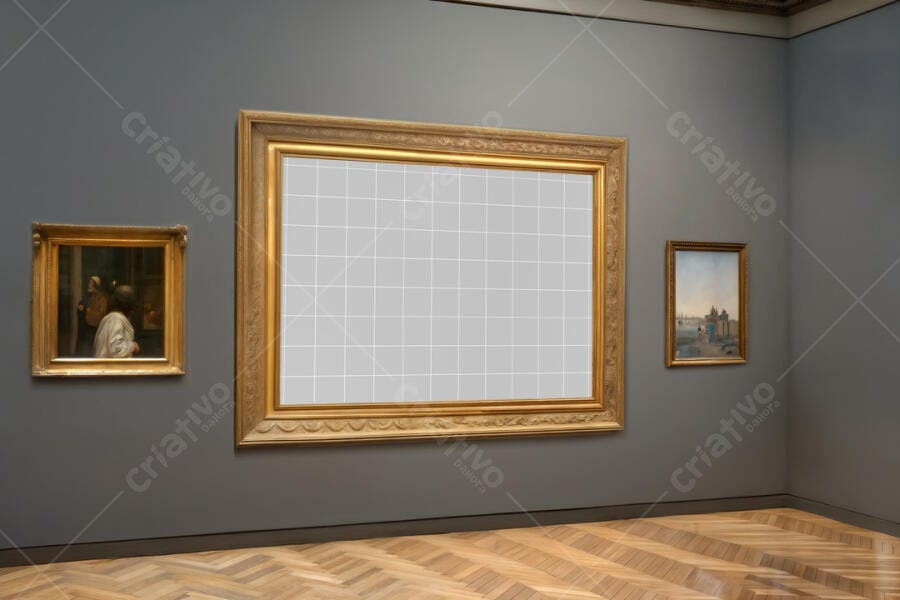 Mockup de Moldura Dourada em Galeria de Arte
