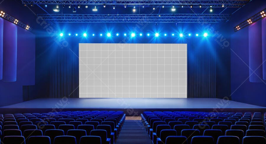 Mockup de Tela Gigante em Auditório Azul