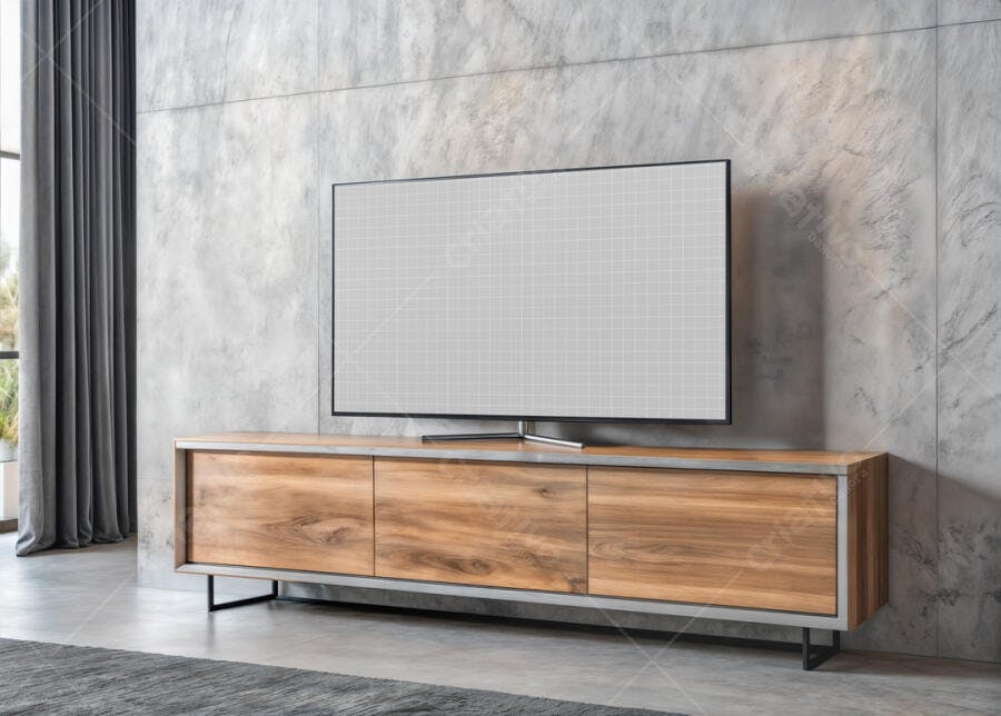 Mockup TV Moderna em Sala de Estar Minimalista