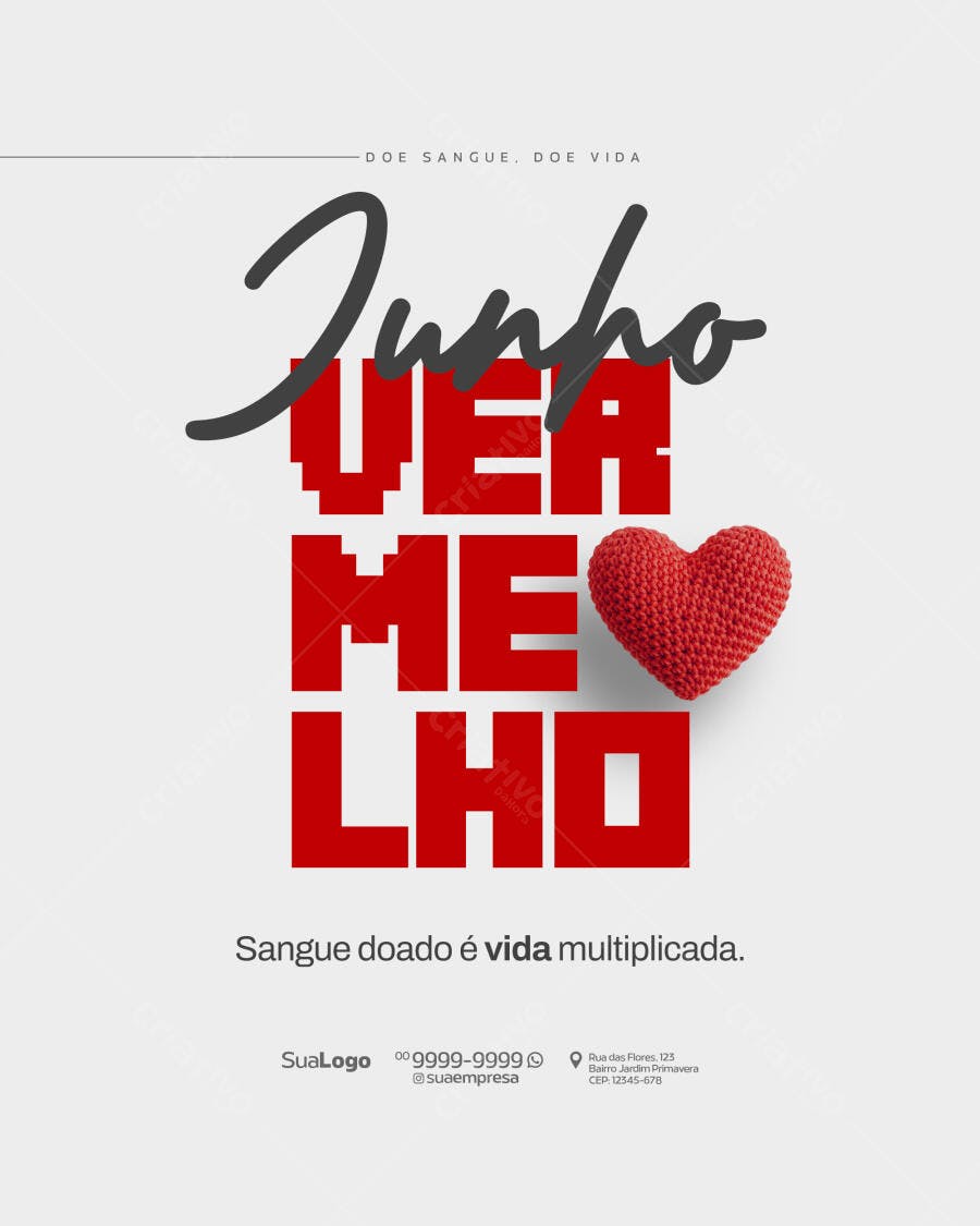 Post Junho Vermelho Doação de Sangue PSD Editável