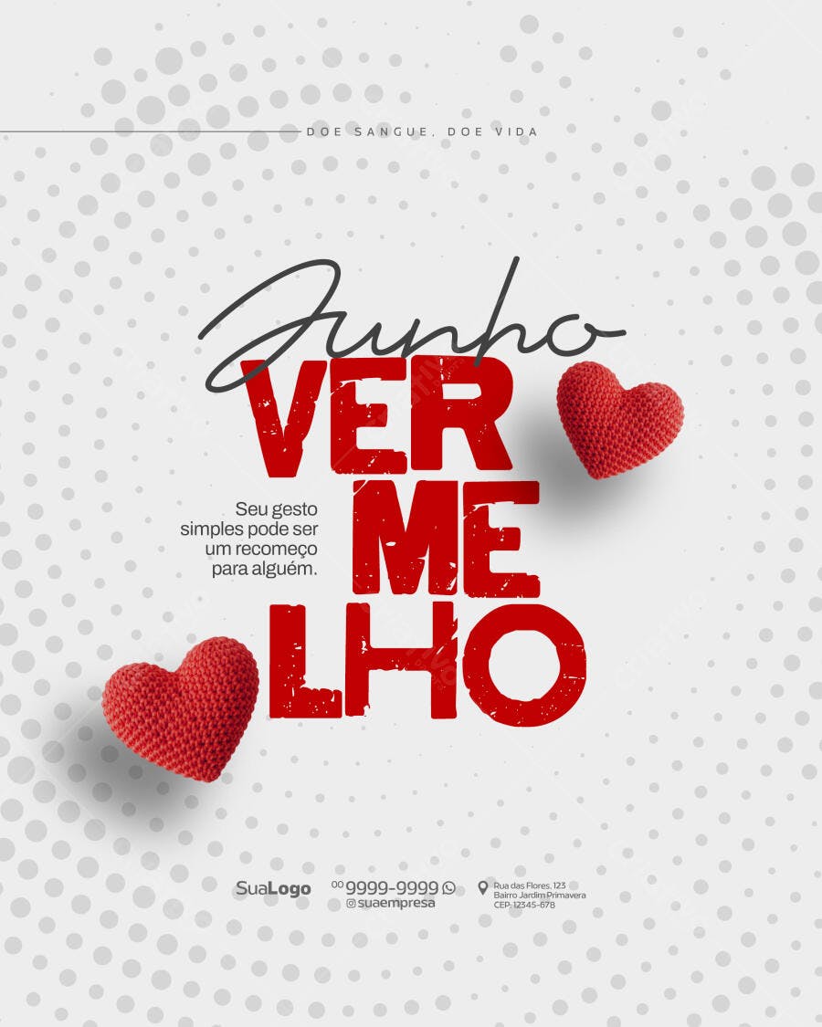 Flyer Junho Vermelho Doação de Sangue PSD Editável