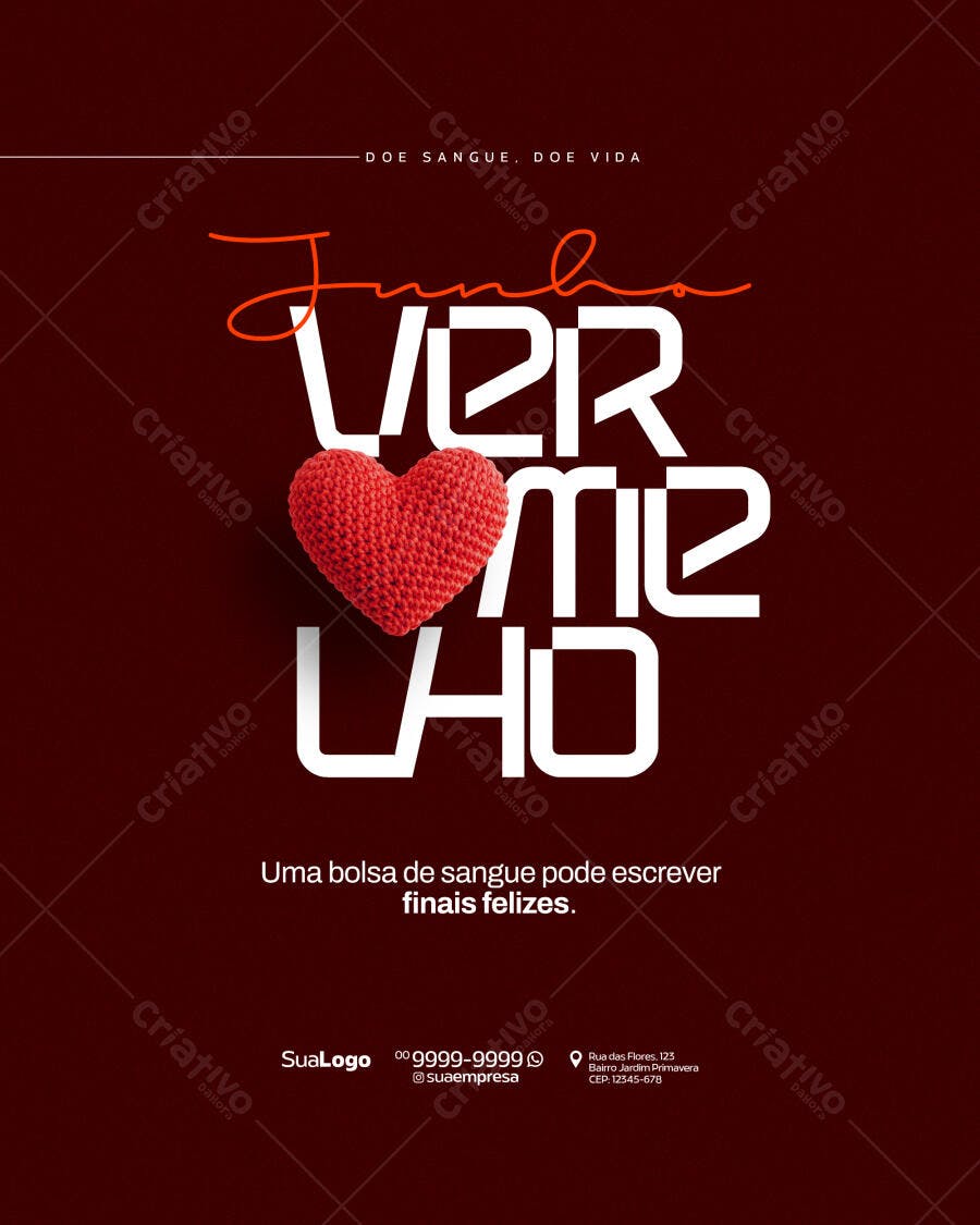 Post para Doação de Sangue Junho PSD Editável
