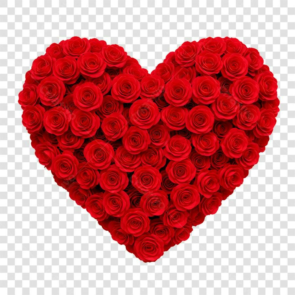 Coração feito com flores vermelhas em png