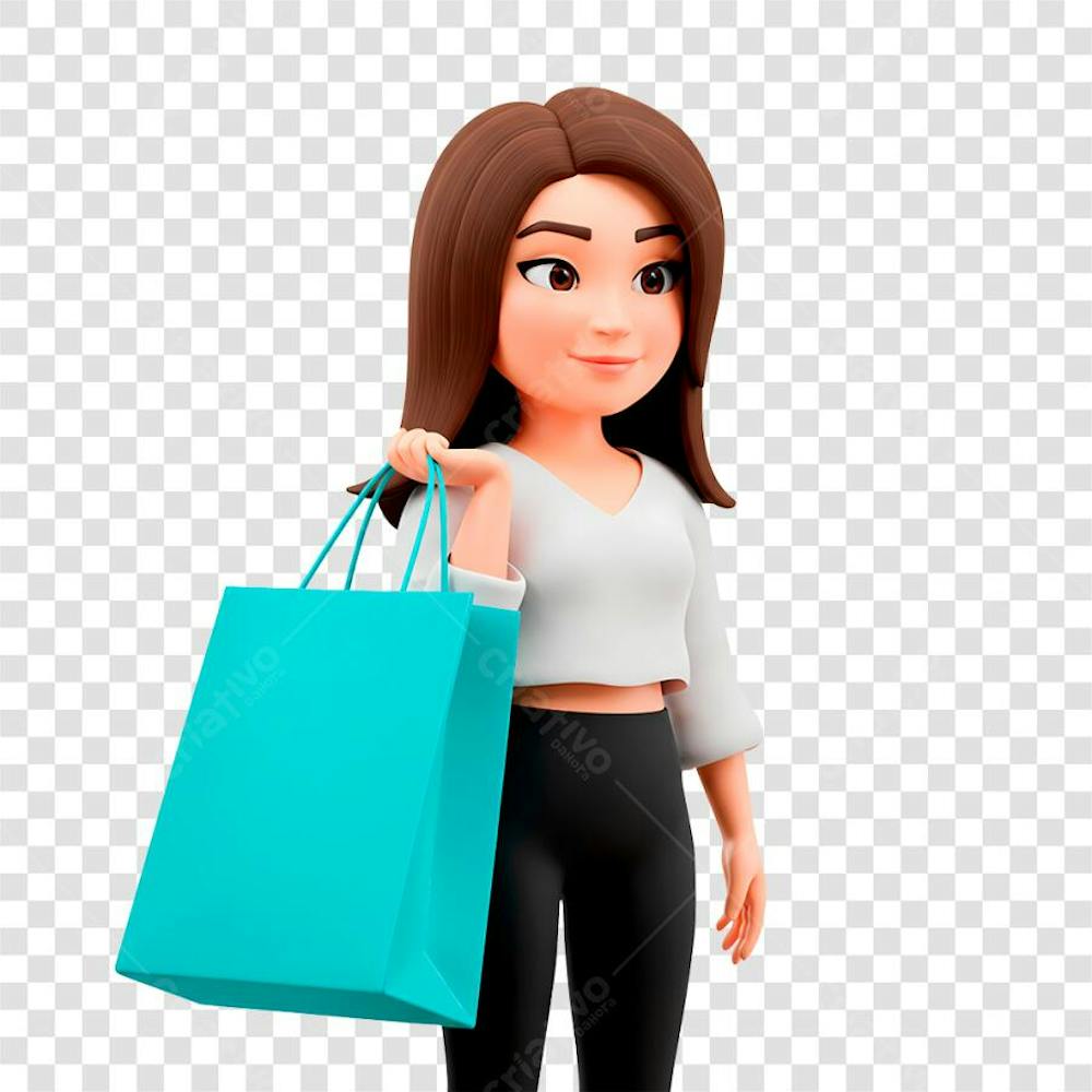 Mulher com sacola estilo 3d png