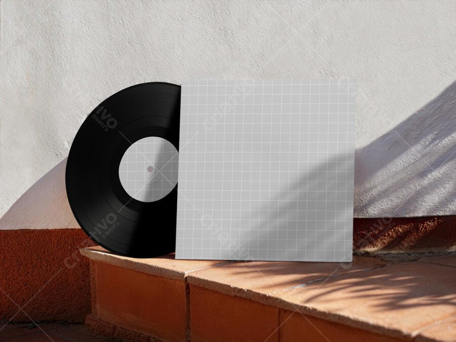 Mockup Realista de Capa de Vinil em Tons Cinza e Preto
