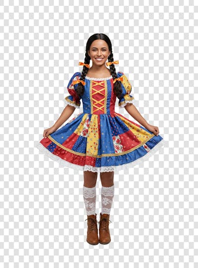 Mulher com roupa de festa junina feliz PNG TRANSPARENTE (2)