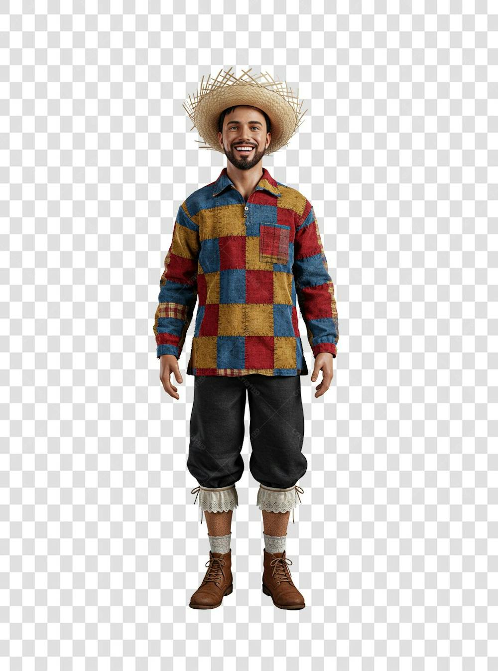Homem com roupa de festa junina feliz PNG TRANSPARENTE