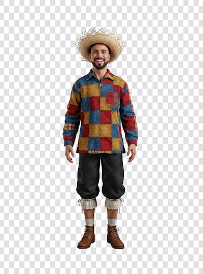 Homem com roupa de festa junina feliz PNG TRANSPARENTE