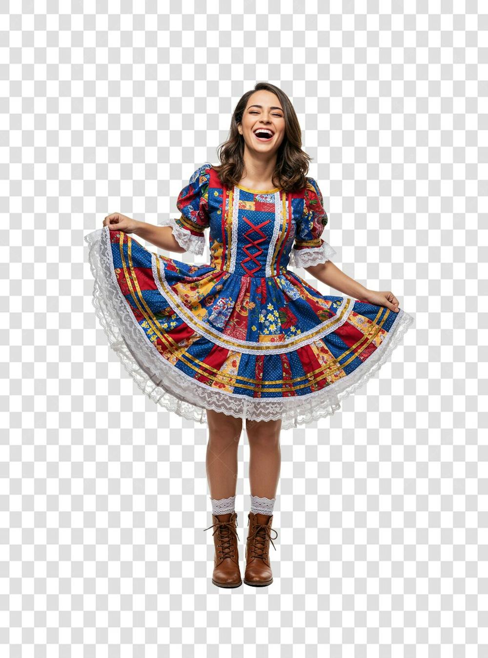 Mulher com roupa de festa junina feliz PNG TRANSPARENTE (3)