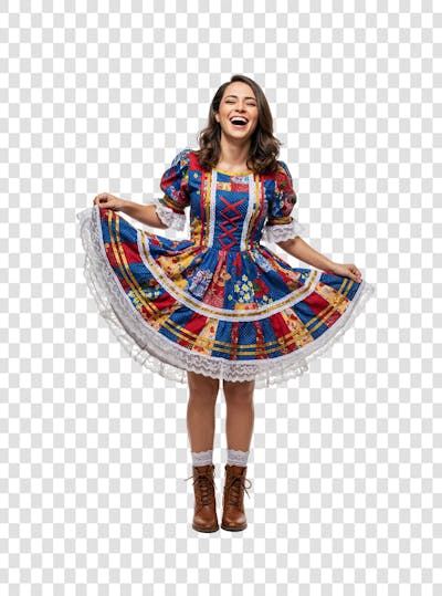 Mulher com roupa de festa junina feliz PNG TRANSPARENTE (3)