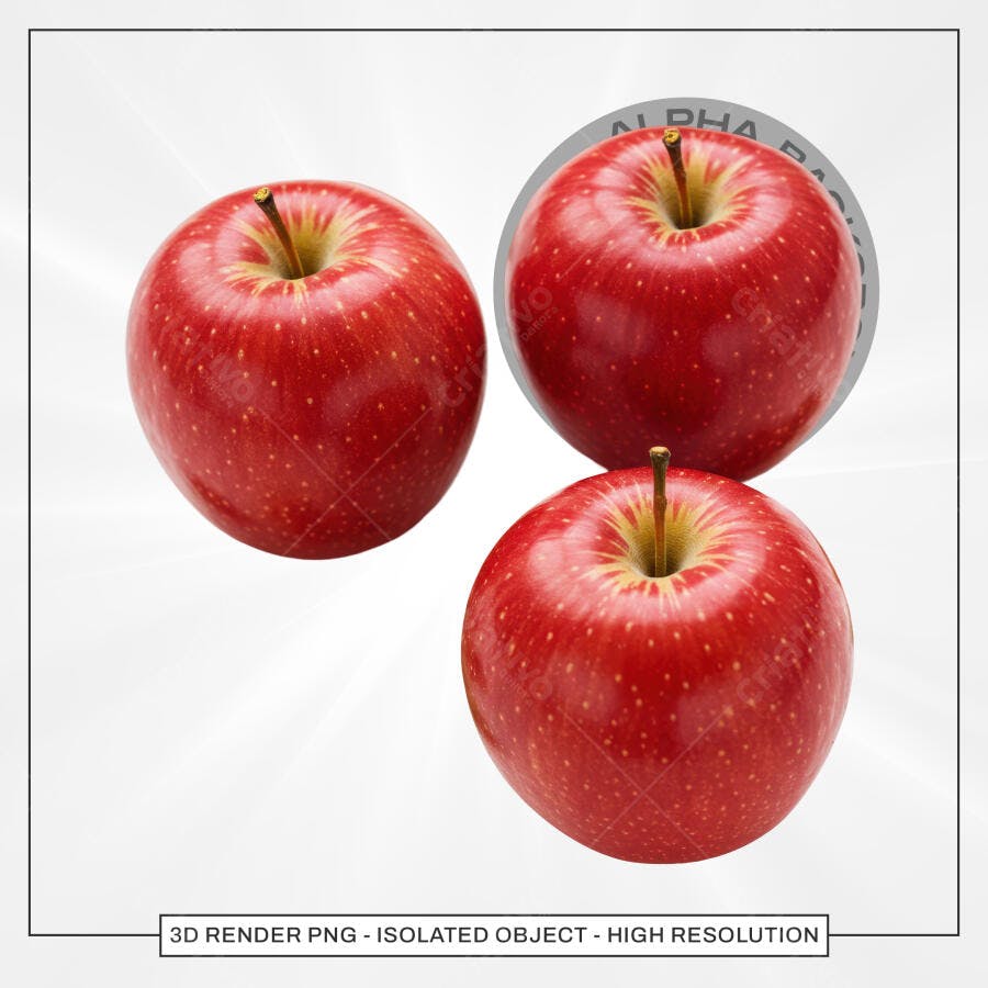 Maçãs Vermelhas Render 3D PSD Editável