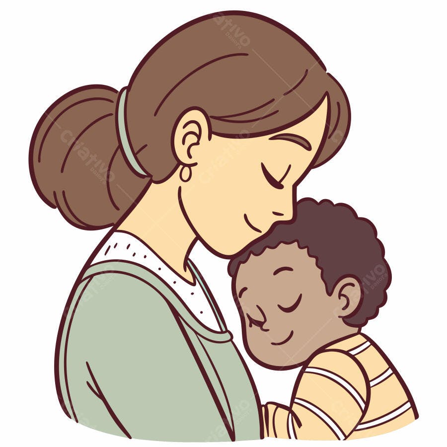 Ilustração vetorial mãe e bebê em tons pastéis